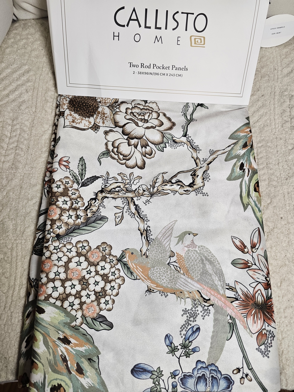 Callisto Home Peacock Bird Window Curtains Panels 38 X 96” Set Pair Ivory Drapes